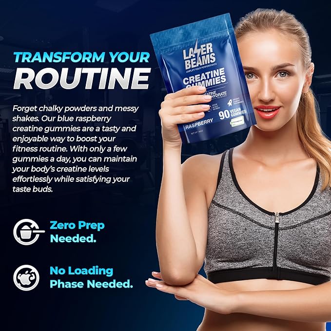 Creatine Monohydrate Gummies for Women &amp Men- 5g Creapure Creatine per Serving - Vegan Blue Raspberry Flavor - Boost Muscle Strength Endurance Recovery &amp Mental Focus (90 Gummies)