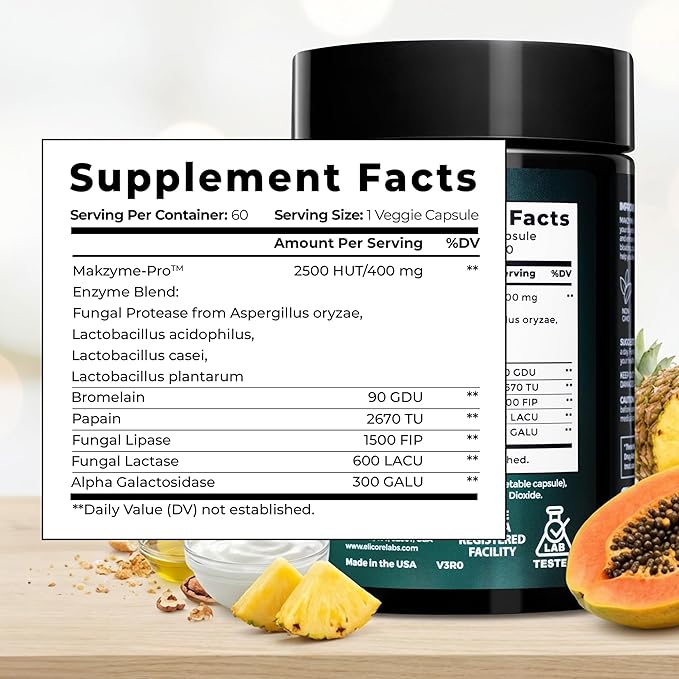 Premium Digestive Enzyme Pro Blend with Bromelain &amp Papaya Enzyme– Gas and Bloating Relief for Women and Men Gut &amp Digestive Health Supplement – Gluten-Free – 60 Veg Capsules