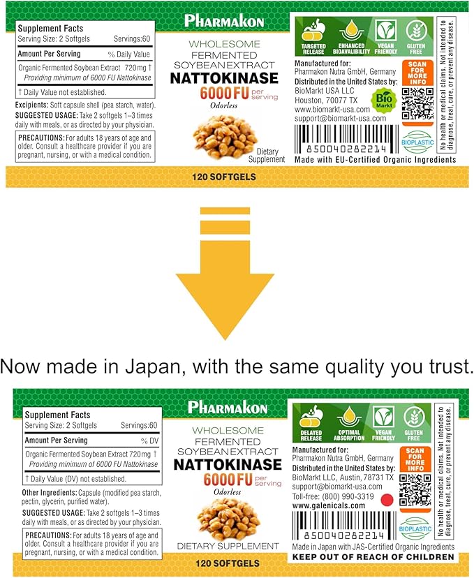 PHARMAKON Natural Nattokinase Fermented Soybean Extract 6000 FUs per Serving