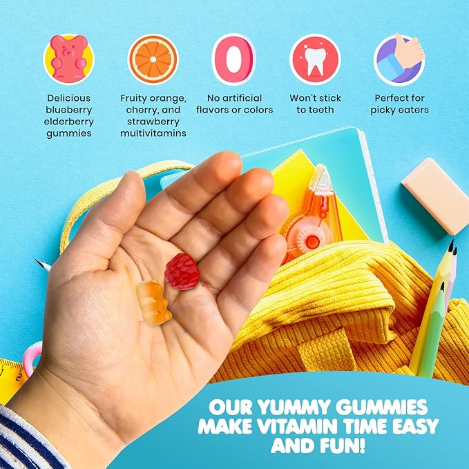DR. MORITZ Elderberry Gummies for Kids (60 Count) and Kids Multivitamin Gummies Bundle (120 Count 2 Pack) - for Children’s Immune Support and Overall Health - Toddler Vitamins Supplement