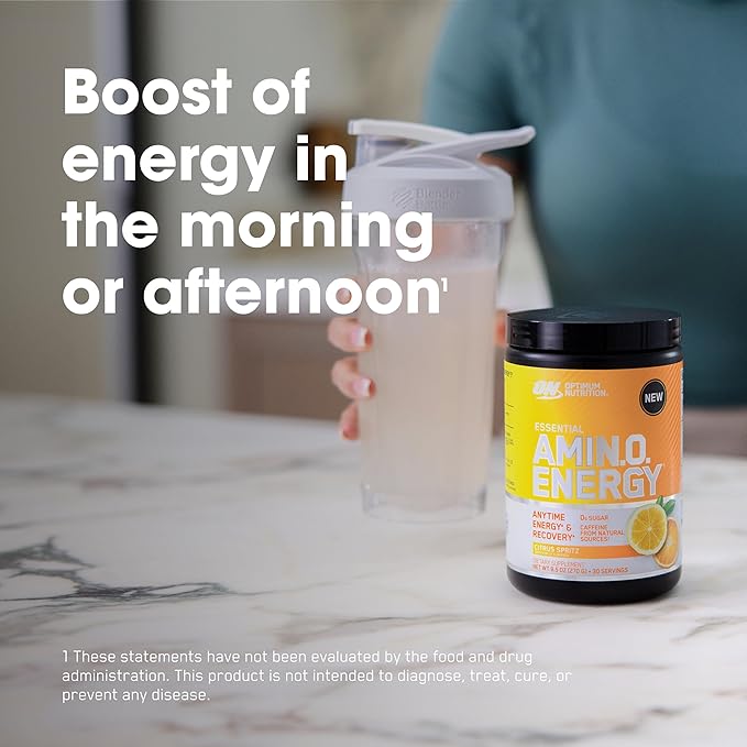 Optimum Nutrition Amino Energy - Pre Workout with Green Tea BCAA Amino Acids Keto Friendly Green Coffee Extract Energy Powder - Citrus Spritz 65 Servings (Packaging May Vary)