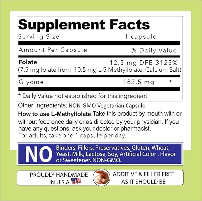 Our Daily Vites L-Methylfolate 7.5mg/7500mcg – Active 5-MTHF Folate Supplement – High Potency Methyl Folate – Supports Energy &amp Overall Wellness – Vegan Non-GMO Capsules – 90 Servings