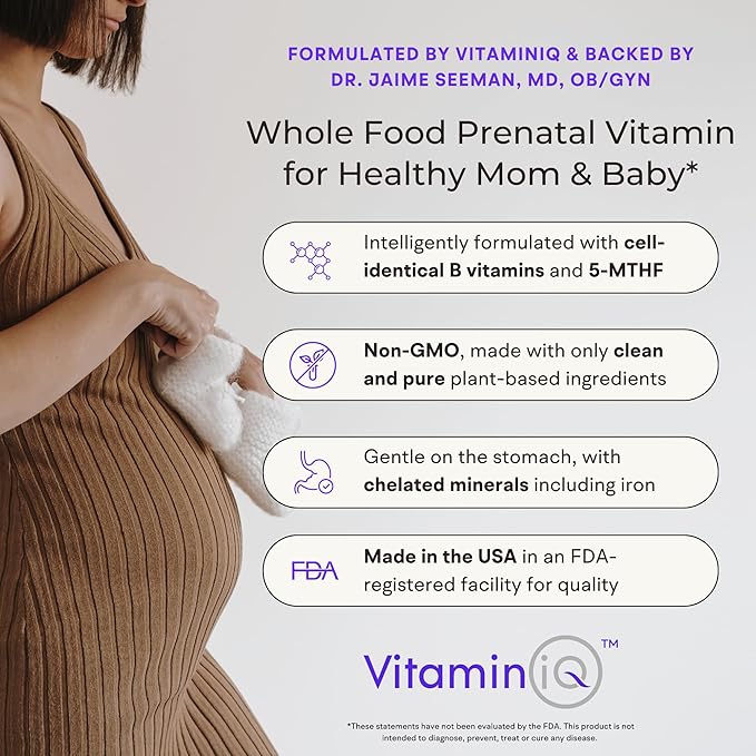 Whole Food Prenatal Vitamins (120 Capsules) Natural Support for Maternal and Fetal Health Prenatal Multivitamin for Women with Choline B Vitamins and More Vegan No Soy Gluten or Dairy