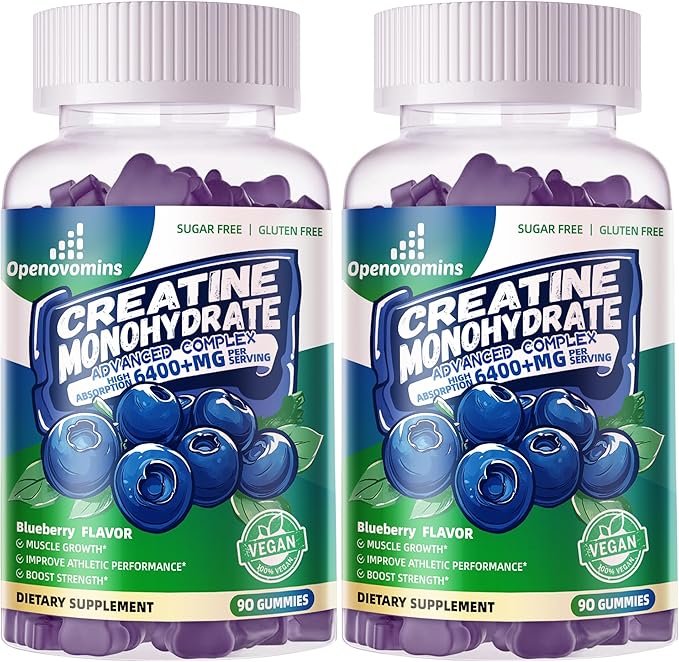 Creatine Monohydrate Gummies Complex for Men &amp Women -Advanced Formula W/L-Taurine + Vitamin B12 Sugar Free Chewable Supplement180 Blueberry Gummies 2pack