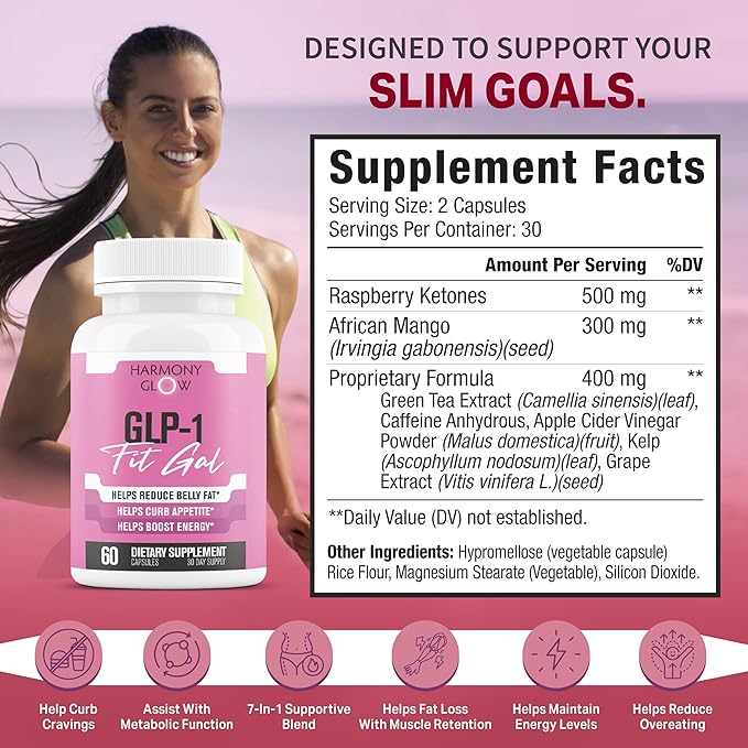 GLP-1 Fit Gal | Weight Loss Pills Appetite Suppressant &amp Fat Burner for Women | Supports Healthy Pathways Associated with GLP-1 Activity | 3rd Party Tested Supplement - 60 Capsules for Adults