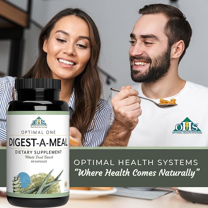 Optimal Health Systems Digest-A-Meal | Gut Health Enzyme &amp Probiotic | Bloating Acid Reflux &amp Indigestion Relief + Aloe Vera Leaf | Digestion Supplement | 90 Capsules