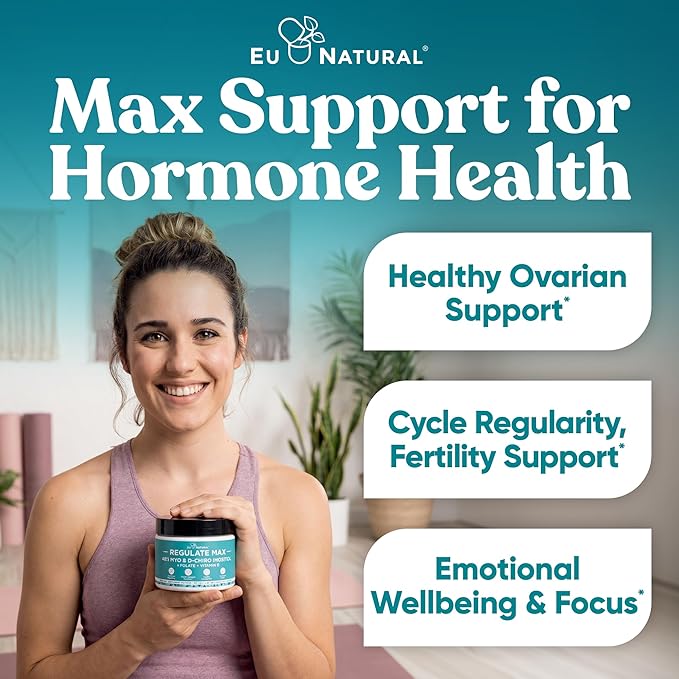 Eu Natural Regulate MAX Myo-Inositol &amp D-Chiro Inositol Supplement Powder for Women with Vitamin D &amp Folate Nutritional Support Hormone Balance &amp Fertility Support Unflavored 60 Servings
