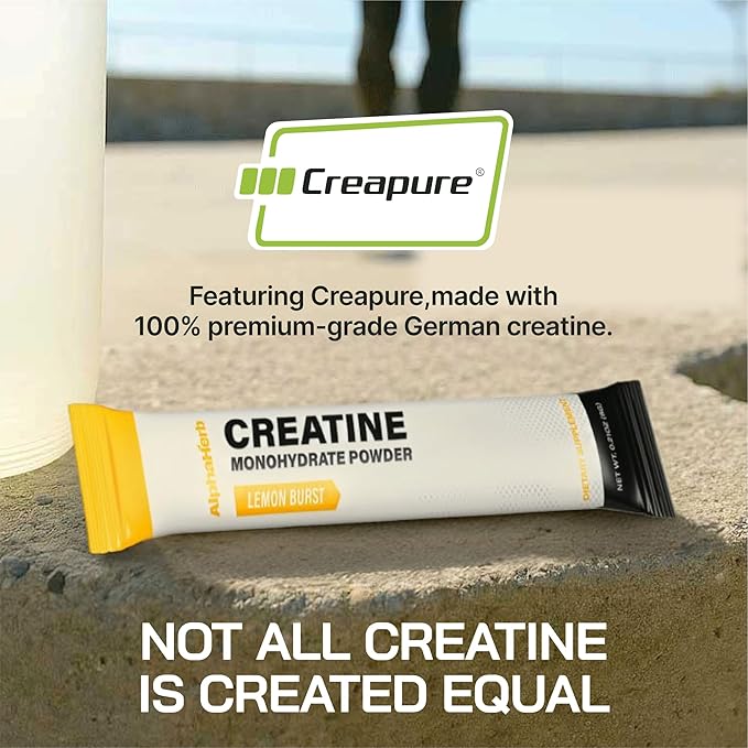 Creatine Monohydrate Powder – Creapure® German-Sourced Lemon Flavour 30 Stick Creatine Packs 5000mg Each | No Sugar No Fillers Gluten-Free