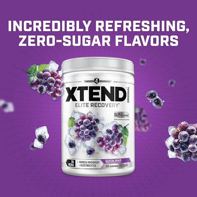 Xtend Original BCAA Powder 7g BCAAs and 2.5g L-Glutamine for Muscle Recovery Hydration and Lean Muscle Sugar Free Intra and Post Workout Drink with Electrolytes Glacial Grape 30 Servings