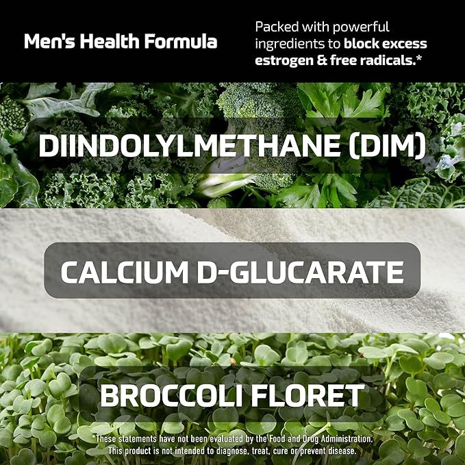 DIM Supplement for Men 300mg | Estrogen Blocker &amp Aromatase Inhibitor | Extra Strength Men’s Hormone Balance &amp Fitness Booster with Diindolylmethane Plus CDG &amp Broccoli Floret | Gluten-Fre