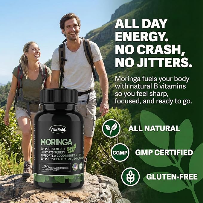 Moringa Capsules - Pure Moringa Leaf Powder 12000mg | 3-Month Supply | Third-Party Tested Non-GMO Gluten-Free | Supports Natural Energy &amp Vitality for Seniors