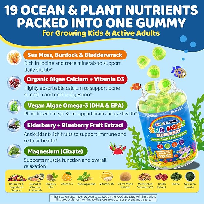 EnvyCure Digestive Enzymes Gummies + Sea Moss Gummies for Kids &amp Adults