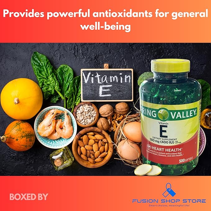 Vitamin E 400 iu 180mg softgels 500 ct Hair Skin and Nails Vitamin (Pack of 1) Boxed by Fusion Shop Store