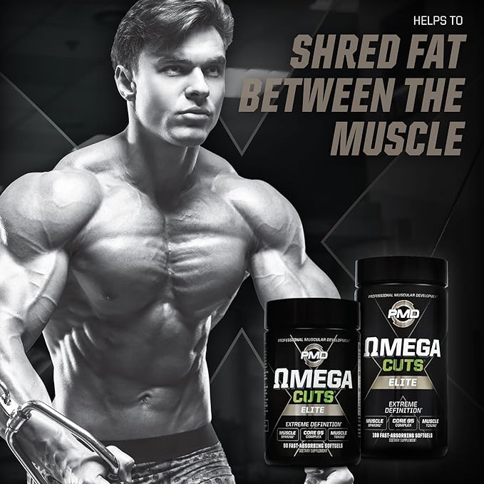 PMD Sports Omega Cuts Elite -Fat Loss-Muscle Defining Formula - Omega Fatty Acids MCT's and CLA for Muscle Definition and Maintenance - Keto Friendly For Women and Men - Stimulant Free (180 Softgels)