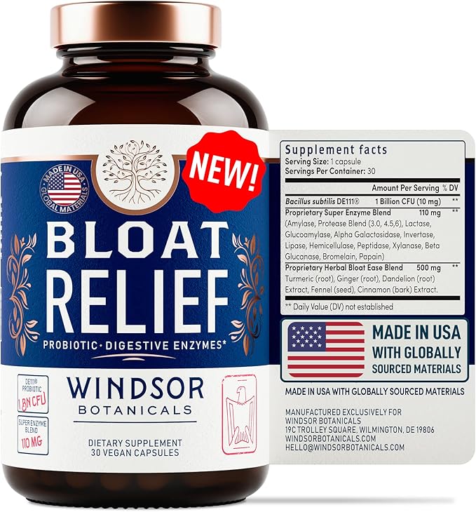 Bloat Relief Probiotic and Digestive Enzymes - Anti Bloating Turmeric Fennel Bromelain IBS Supplement - Detox Debloat Capsules Gas - Bloating Relief for Women and Men - 30 Gut Health Pills