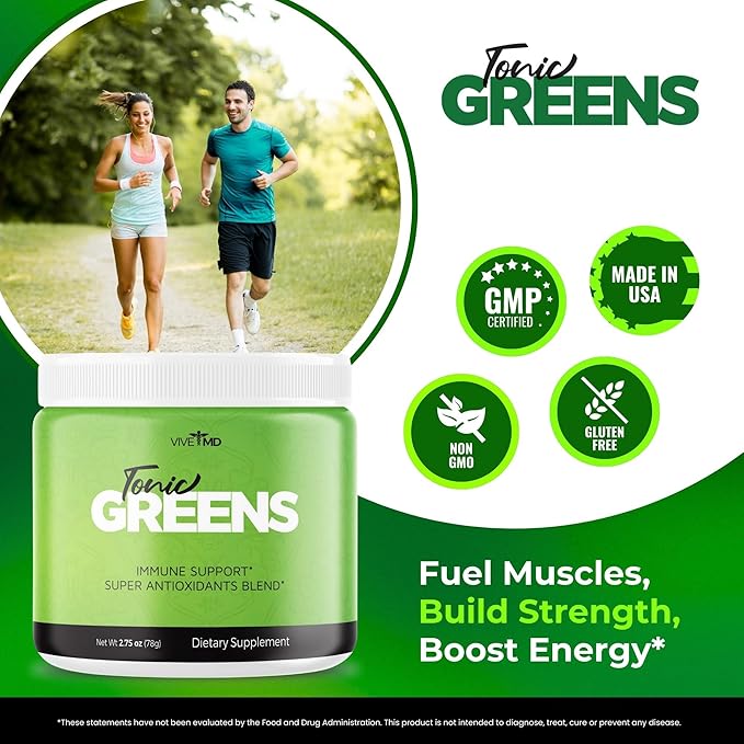 Tonic Greens Powder Vitamin Boost Supplement Official Formula - Natural Green Blend Energy Supplement Extra Strength - BCAA L-Glutamine Vitamin B6 Revolutionary Energy Fix Solution Reviews (2 Pack)