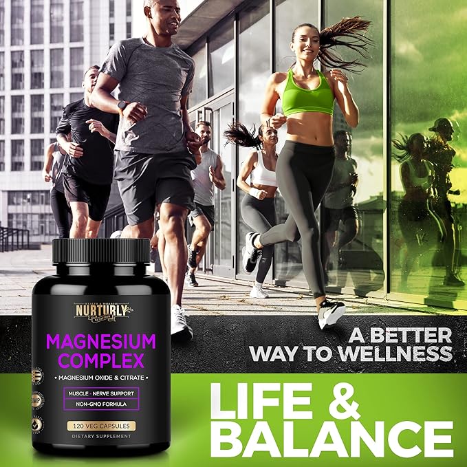 Magnesium Citrate &amp Oxide 500mg Complex Supplement - High Absorption Maximum Strength - Helps Support Bone Density and Strength Muscles Energy and Sleep - 120 Vegan Capsules
