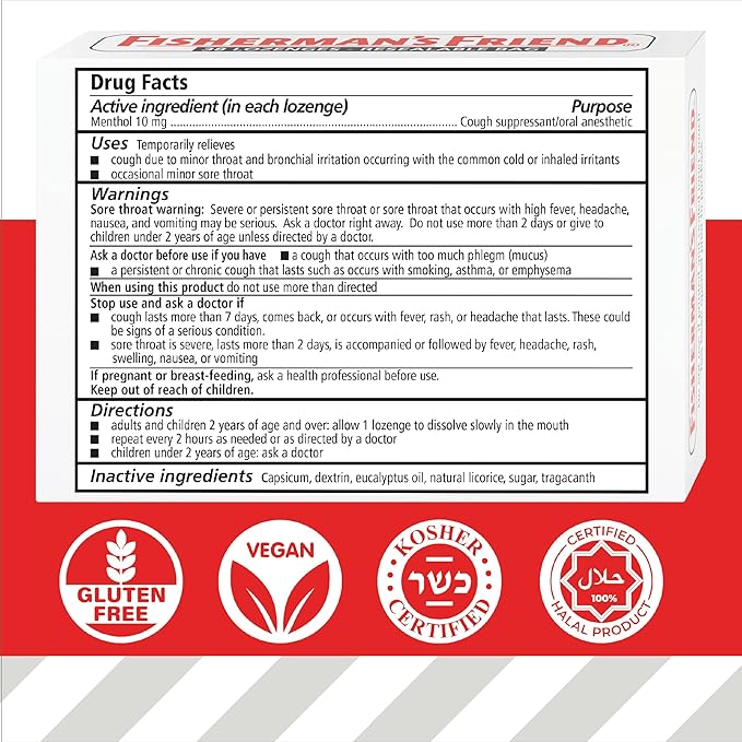 Fisherman's Friend Original Extra Strong Cough Lozenges (38 Drops x 6-Pack) 10mg Natural Menthol Cooling Relief from Sore Throat Persistent Cough &amp Everyday Irritation Vegan &amp Gluten-Free