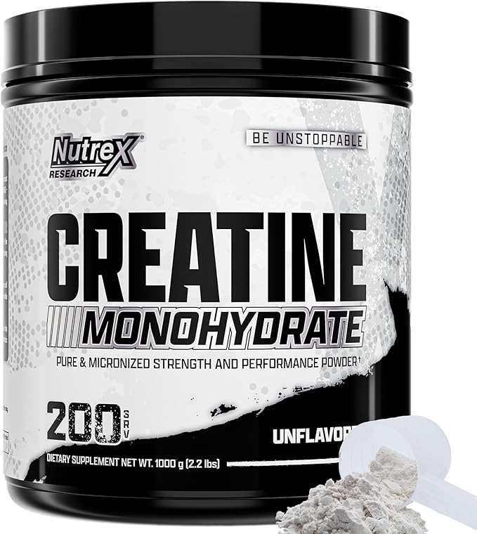 Nutrex Research Micronized Creatine Monohydrate Powder - 200 Servings (1KG) Pure Unflavored Creatine Monohydrate Supplement for Muscle Gain Strength and Performance 5G Per Serv (2.2lbs)