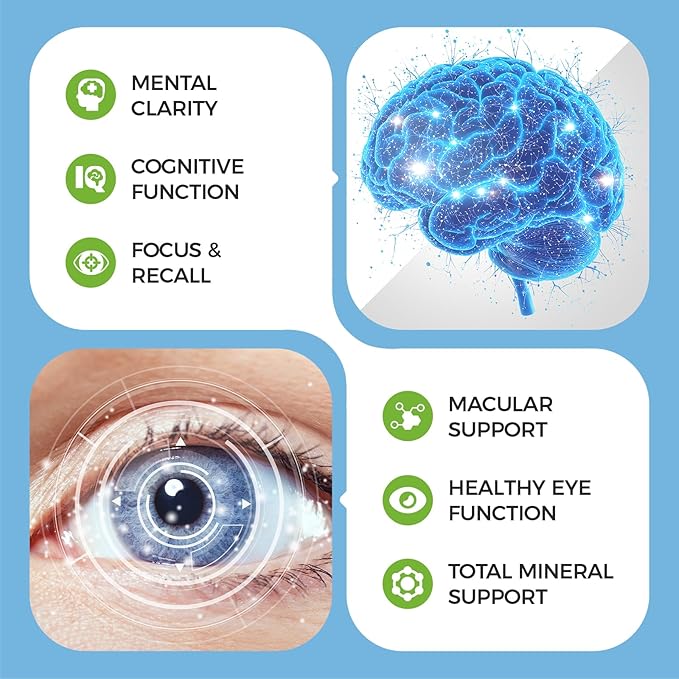 2 Pack Eye + Brain Supplements for Memory and Focus Lutein 40mg Zeaxanthin Astaxanthin Bilberry Lion’s Mane Bacopa Monnieri Ginkgo Biloba 14 in 1 Eye Vitamins for Adults &amp Seniors 240 Caps