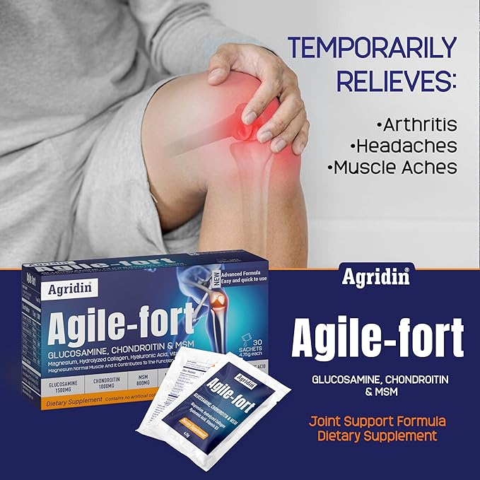 Agile Fort Joint Support Supplement – Glucosamine Chondroitin MSM Type II Collagen &amp Magnesium – 30 Sachets for Joint &amp Cartilage Health for Women and Men