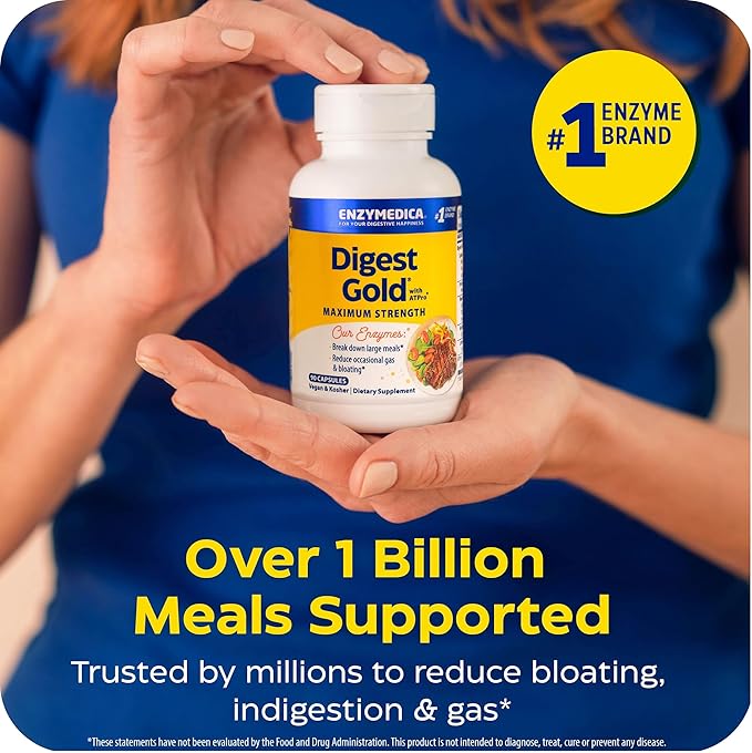 Enzymedica Digest Gold + ATPro Maximum Strength Enzyme Formula Prevents Bloating and Gas 14 Key Enzymes Including Amylase Protease Lipase and Lactase 240 Capsules