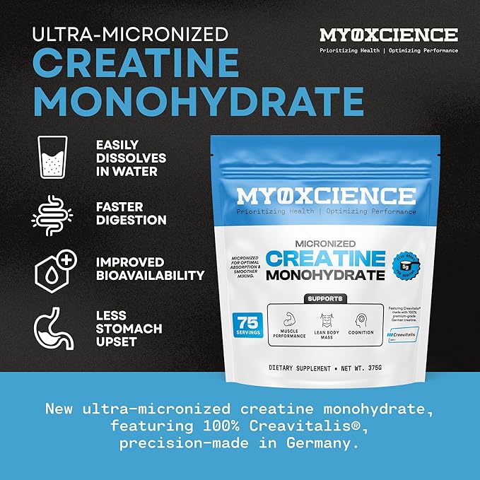 MYOXCIENCE Micronized Creavitalis Creatine | The World’s Purest Micronized Form of Creatine Monohydrate | Supports Muscle Performance Lean Body Mass &amp Cognition | 75 Servings