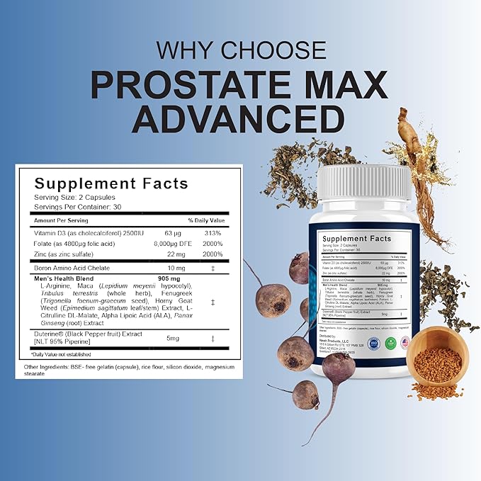 BLUE VIBE Prostate Max Advanced Capsules Prostate Max Maximum Strength Prostate Support and Advanced Overall Health Multivitamin Supplement ProstateMax Daily Support (2 Pack - 120 Capsules)