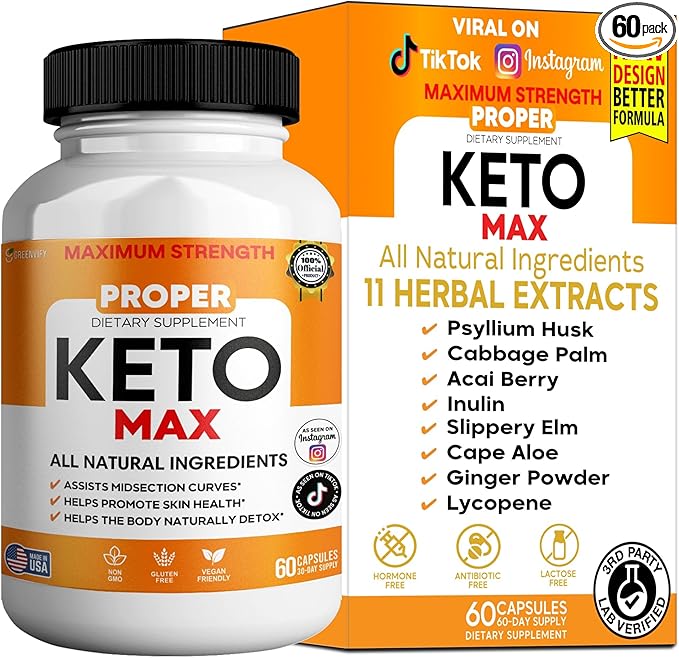 Proper Keto Max Dietary Supplement Maximum Strength All Natural Ingredients 60 Capsules 30-Day Supply Supports Skin Health and Natural Detox (1)