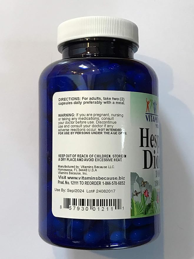 Hesperidin Diosmin 180 Capsules 50mg/450mg - (Non-GMO Gluten Free) Promotes Lymphatic Drainage &amp Supports Circulation - Made in USA - Vitamins Because
