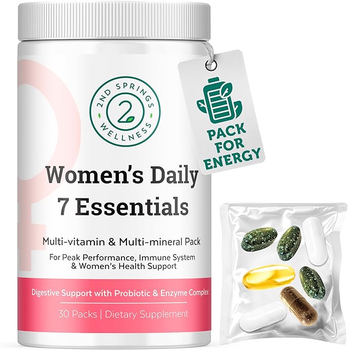Daily 7 Essentials Women's Vitamin Pack -7 Pack Complete Women's Multivitamin Packet with Energy Metabolism Immune System Female Health Support with Probiotics More