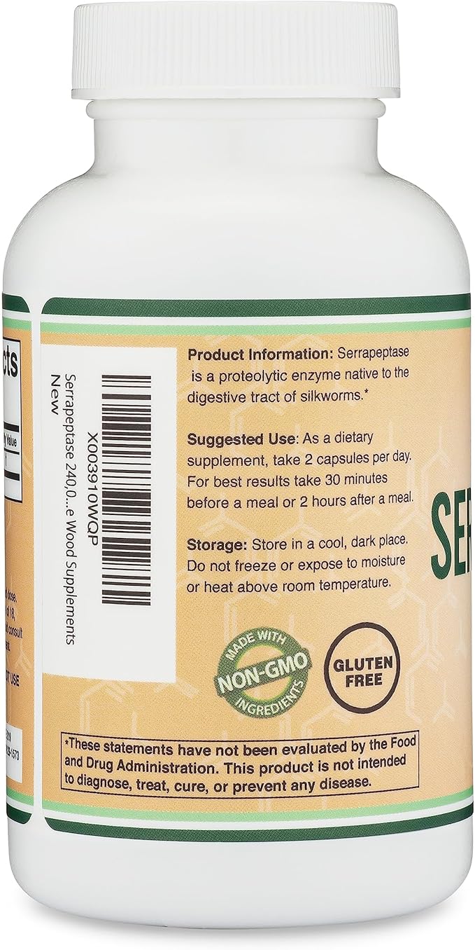 Serrapeptase 240000 SPU Max Potency (120 Veggie Capsules) Proteolytic Enzyme for Sinus Respiratory and Joint Health (Non-GMO Gluten Free Vegetarian Safe) by Double Wood (Pack of 2)