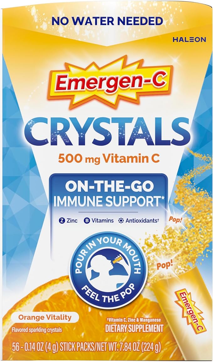 Emergen-C Crystals On-the-Go Emergen-C Immune Support Supplement with Vitamin C B Vitamins Zinc and Manganese Orange Vitality - 56 Stick Packs