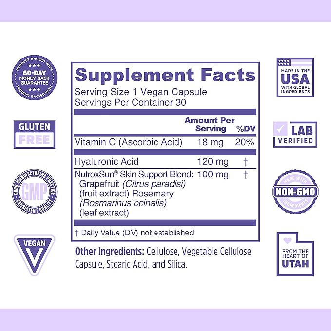 Zhou Glowfluence - Hyaluronic Acid Supplement with Vitamin C and Antioxidants Glowing Skin and Hydration Support Hyaluronic Acid Pills for Women and Men Pure Formula - 30 Vegetarian Capsules