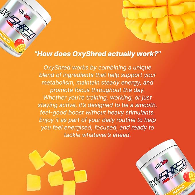 EHP Labs OxyShred Pre Workout Powder - Preworkout Powder with L Glutamine &amp Acetyl L Carnitine Energy Boost Drink - Mango 60 Servings