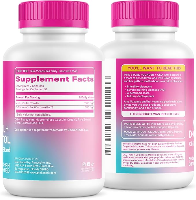 Pink Stork Myo-Inositol &amp D-Chiro Inositol: 3.6:1 Blend to Support Fertility Hormone Balance for Women - Ovarian Function Ovulation Conception and Period Support Supplement - 60 Capsules