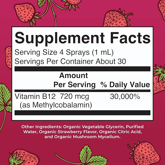 MARYRUTH'S Vitamin B12 Liquid Spray | Vegan Non-GMO Gluten-Free | USDA Organic Supplement | Energy &amp Nervous System Support | B12 Vitamins for Women &amp Men | 720 mcg | 1 Fl Oz