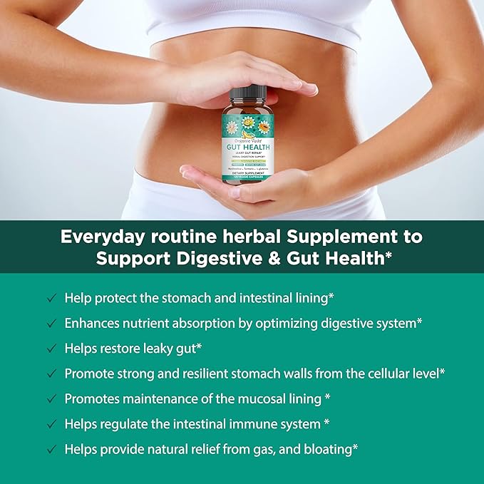Organic Veda Marshmallow Turmeric Gut Supplement - Digestion Health Leaky Gut Repair &amp Cleanse Support - Papaya Digestive Enzymes Prebiotics L-Glutamine Green Banana Psyllium Husk - 120 Capsu
