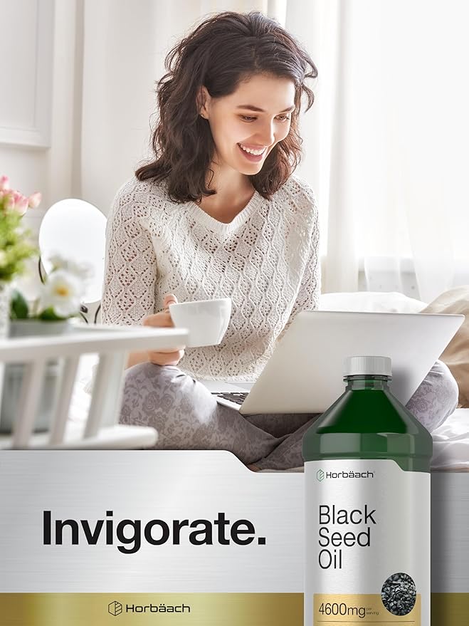 Horbäach Black Seed Oil Liquid | 16oz | 4600mg | Cold Pressed Nigella Sativa Supplement | with Omega 6 &amp 9 | Vegetarian Non-GMO Gluten Free and Solvent Free Formula