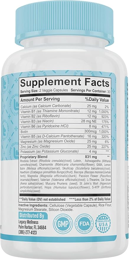 Legacy Wellness ZEN EASE Calm Mind Supplement - Natural Vegan Formula - 5-HTP Ashwagandha St. John's Wort L-Theanine Magnesium B-Vitamins - Capsules To Promote A Good Feeling of Peace