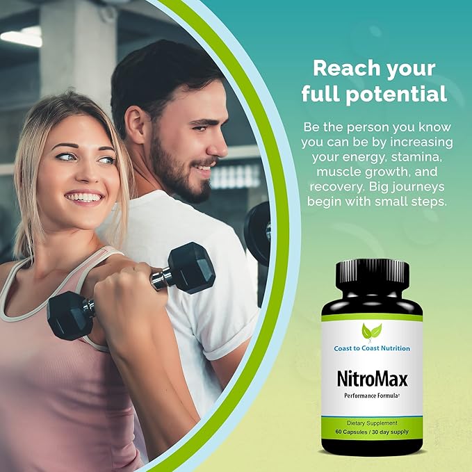 NitroMax Performance Formula – L-Arginine Nitric Oxide Supplement Plus Citrulline AKG Beta Alanine – Build Muscle Vascularity Energy Circulation – Workout Harder - 60 L-Arginine Capsules
