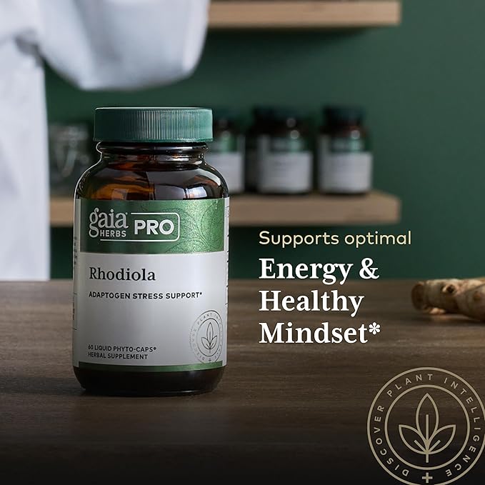 GAIA HERBS PRO Rhodiola - Energy Support Supplement - Adaptogen Support Supplement with Rhodiola Root Extract - Vegan Gluten-Free Soy-Free - 60 Phyto-Caps (30 Servings)