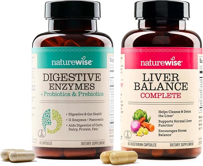 NatureWise [1] Digestive Enzymes + Probiotics &amp Prebiotics - 60 Capsules[30-Day Supply] + [1] Liver Balance - Milk Thistle Dandelion Turmeric - 60 Capsules[30-Day Supply]