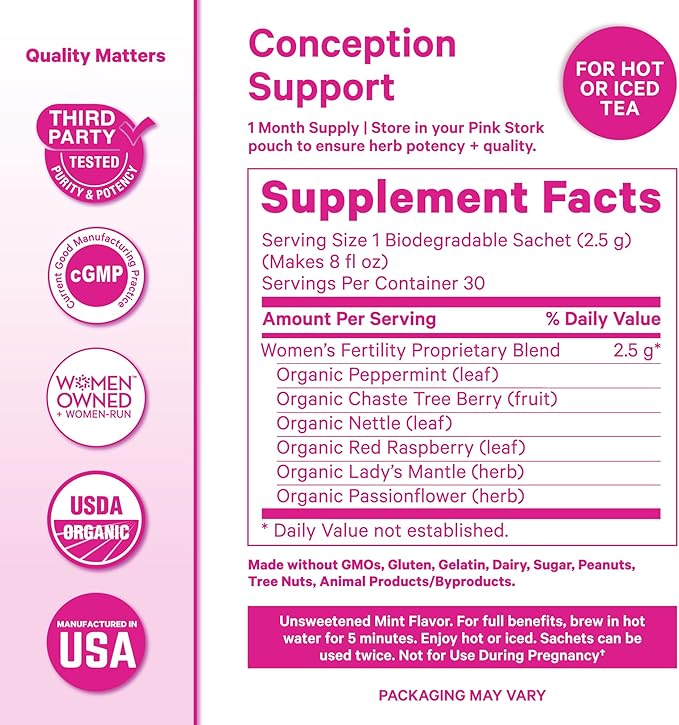 Pink Stork Fertility Bundle for Women – Conception Tea + Prenatal Vitamin Support with Inositol Vitex Folate &amp Ashwagandha – Supports Hormone Balance Cycle Health &amp Preconception Wellness