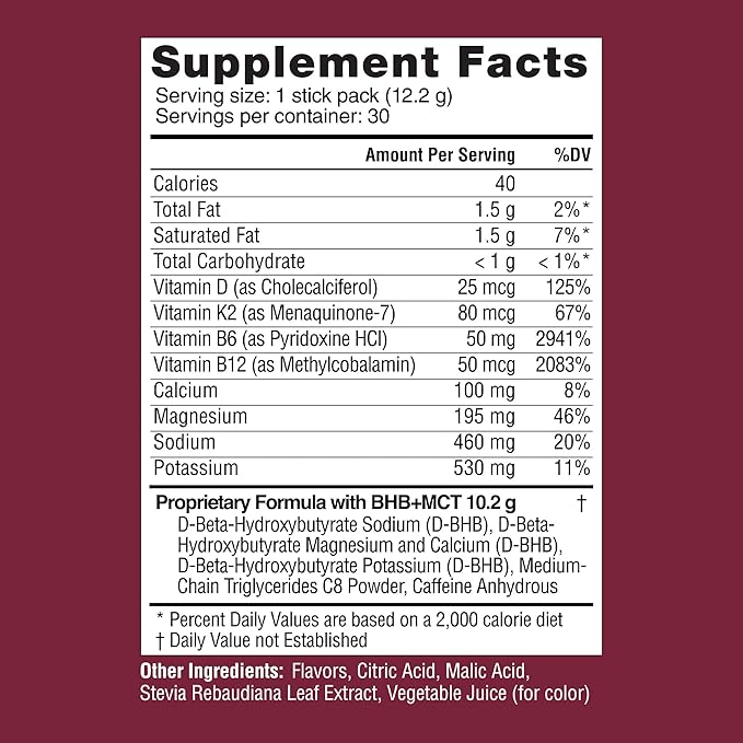 Real Ketones MCT &amp BHB Exogenous Ketones Drink Mix Packets Elevate Keto Electrolytes Powder Packets No Sugar with 4 Main Electrolytes Plus Hydrating Proprietary Keto BHB (30 Pack Mixed Berry)