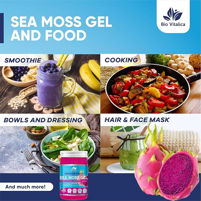 Sea Moss Gel by BioVitalica - Irish sea Moss raw Organic - Premium Quality - Dr Sebi Vegan superfood for Cells - 100% Natural Seamoss Gel (Pack of 1 Dragon)