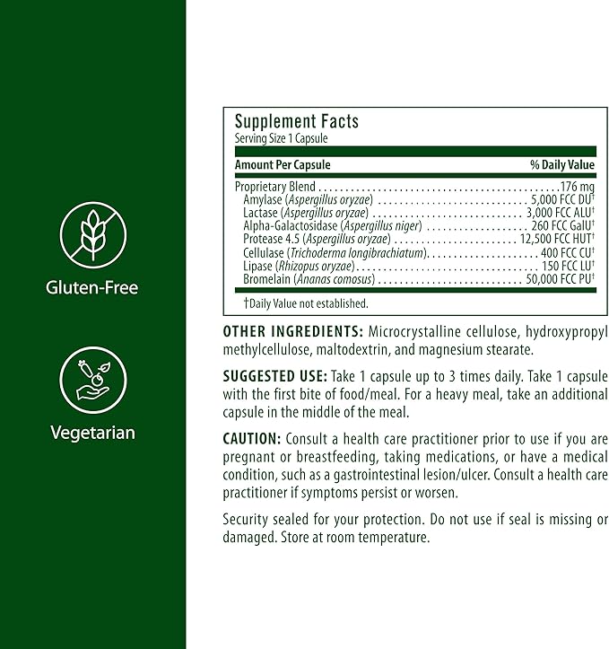 Flora - Enzyme Blend of Seven Vegetarian Enzymes Supports Optimal Digestion of Proteins Fast Carbs Fiber and Complex Sugars Provides Relief from Lactose Intolerance 60 Vegetarian Capsules