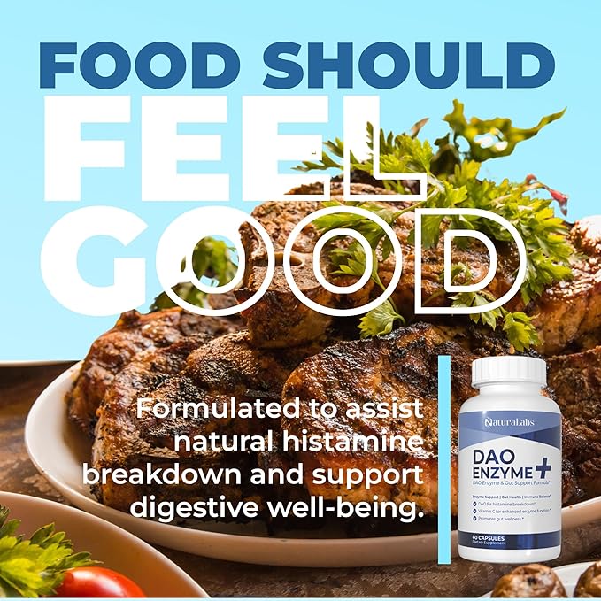 DAO Supplements Histamine Blocker – DAO Enzyme + Diamine Oxidase &amp Vitamin C for Gut Health &amp Food Support – 60 Servings - 1 Capsule Before Meals for Histamine Intolerance