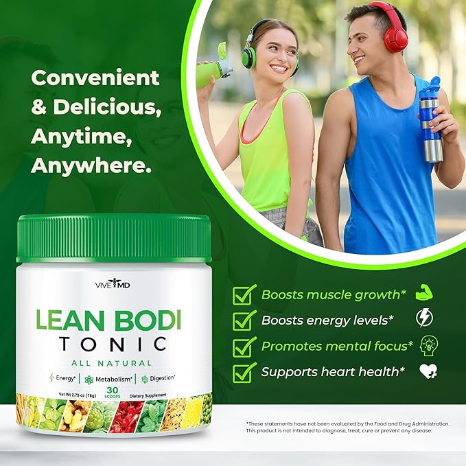VIVE MD Nagano Lean Bodi Tonic Powder Official FormulaLean Bodi Tonic All Natural with Vitamin B6 and BCAA for Maximum Strength Cleanse and Lean Metabolic Powder Support Lean Bodi Drink (3 - Pack)