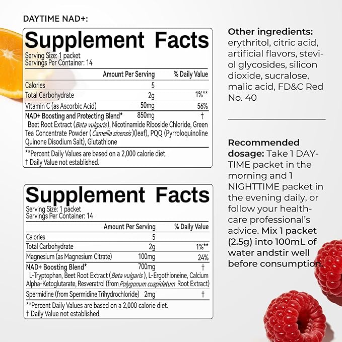 OxyEnergy NAD Supplement 1550 mg-Daytime Nicotinamide Riboside + Nighttime L-Tryptophan with Resveratrol Glutathione PQQ 24-Hour Nonstop Energy Anti-Aging &amp Cellular Renewal 28 Packets